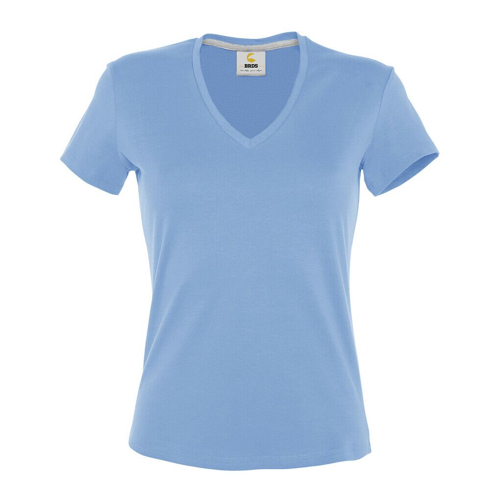 Damen Kurzarm T-Shirt mit V-Ausschnitt - Farbe: hellblau | Größe: 3XL